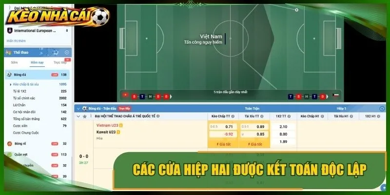 Các cửa hiệp hai được kết toán độc lập với tỷ số hiệp một